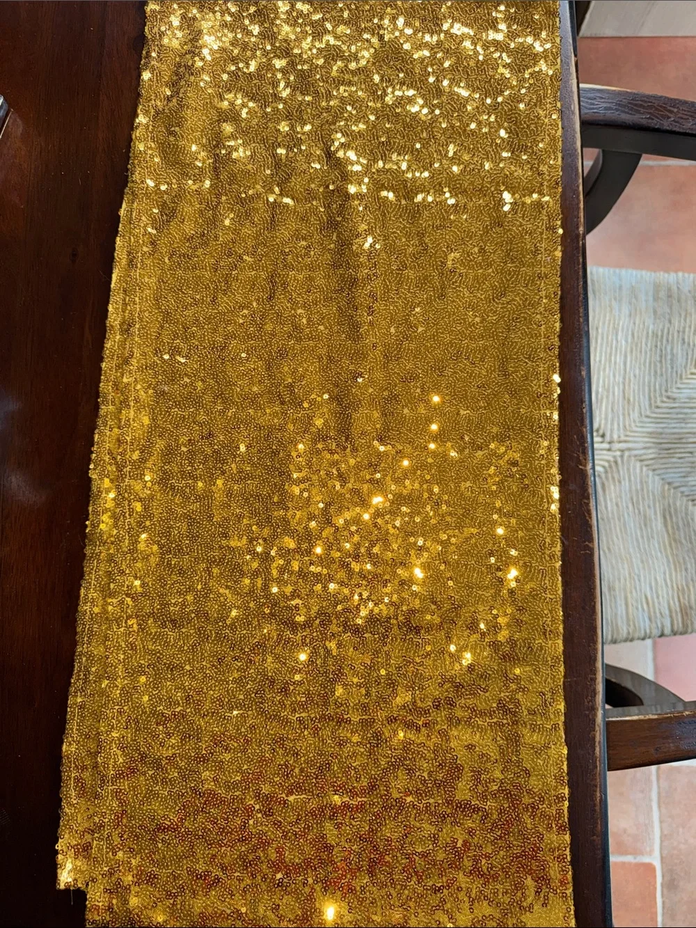 Gold Sequin Table Runner 108” x 12” Never Used